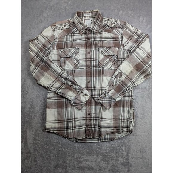 BKE Other - BKE Button Up Shirt Mens Medium Brown Plaid Pearl Snap Athletic Fit Western